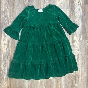 Hanna Andersson Girls Dress Green Velvet Tiered Holiday Christmas - 130/8